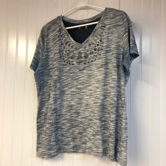 Ruff Hewn Tops - Ruff Hewn Women's Blue Tshirt Short Sleeve 1X 100% Cotton VNeck